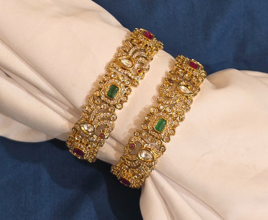 DesignerWear Premium Matte Antique AD Stone Bangles Set Of 2- Party Wear