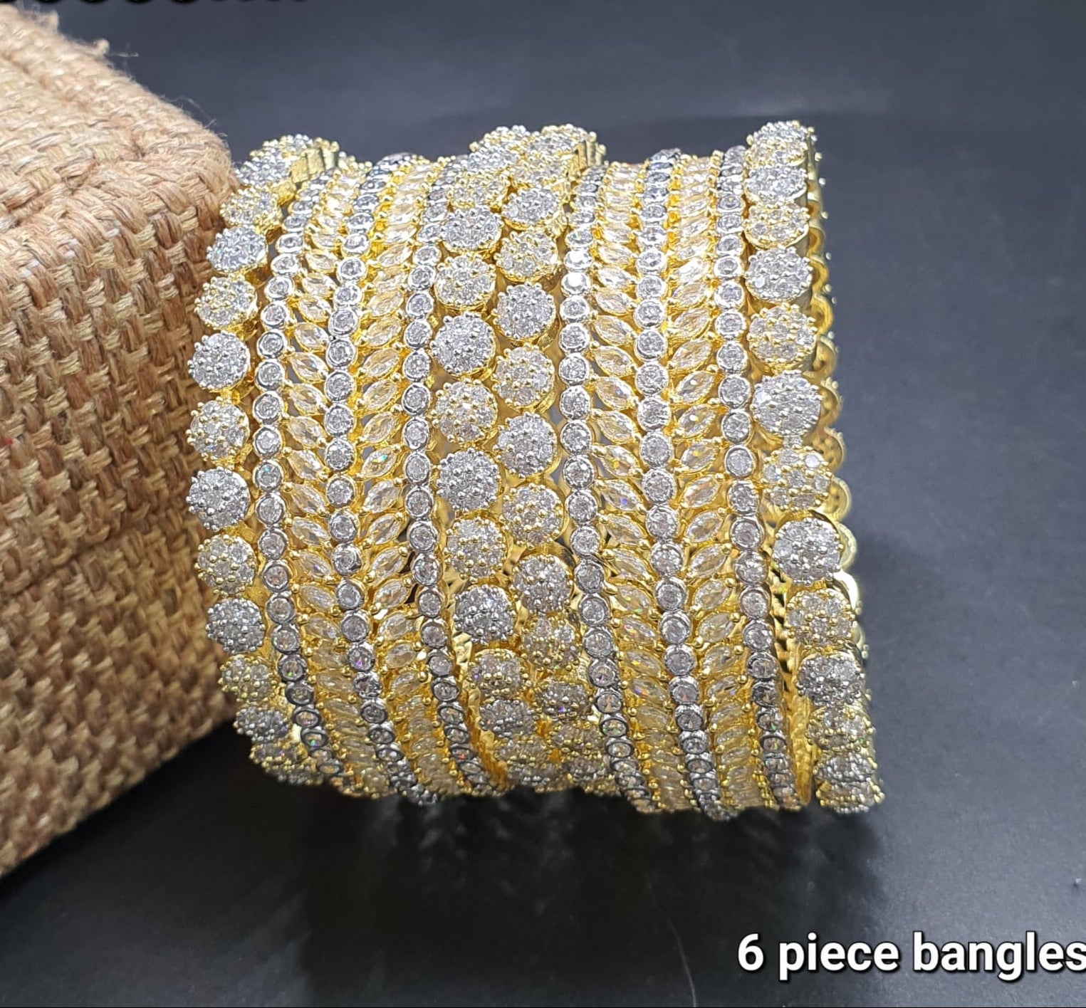 Designer Bridal Premium Quality CZ Stone Bangle Set - 6 Pieces