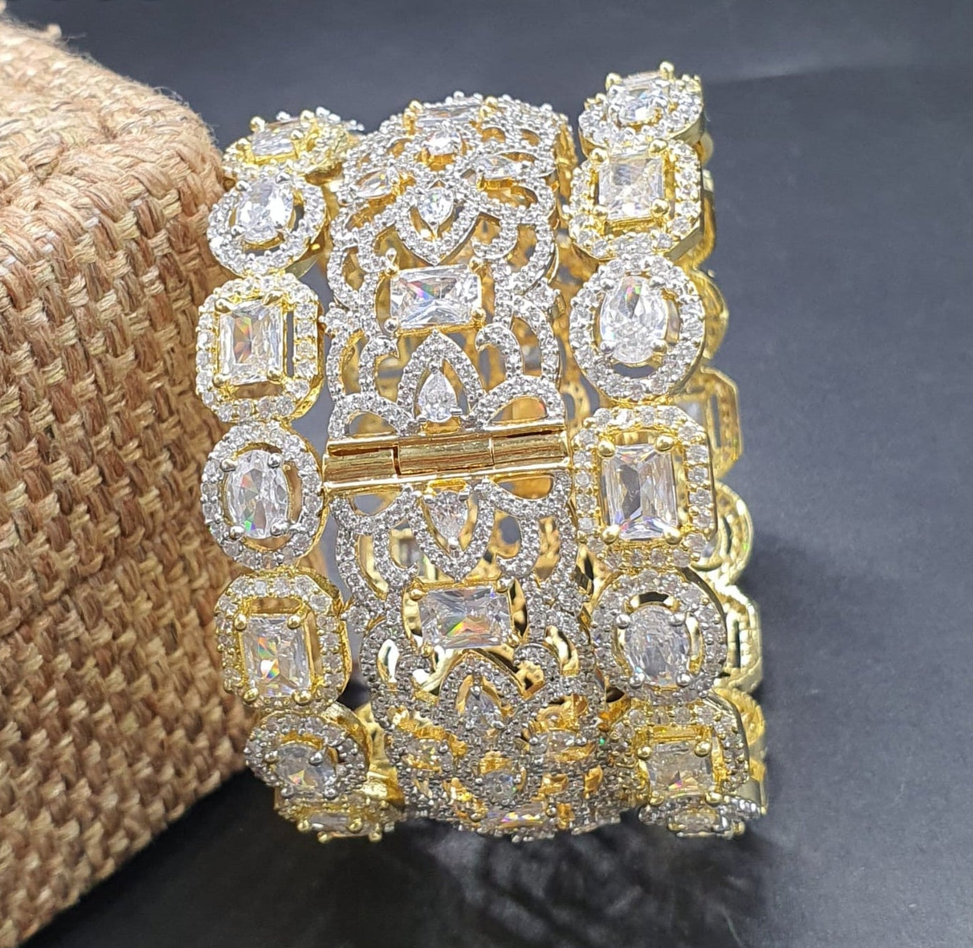 Designer Gold Plated Sparkling Stone Bridal Bangle Set – 3 Pieces