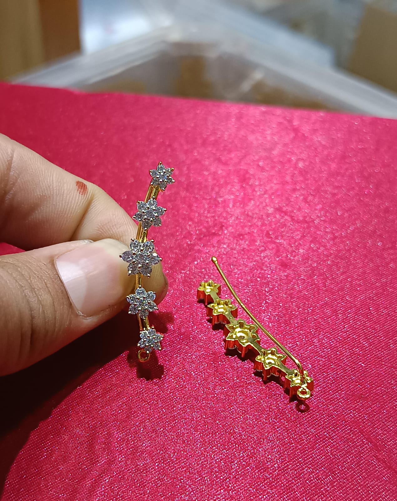 Designer Premium CZ Stone Gold Finish Ear Climber Stud Earrings - 1 Pair 