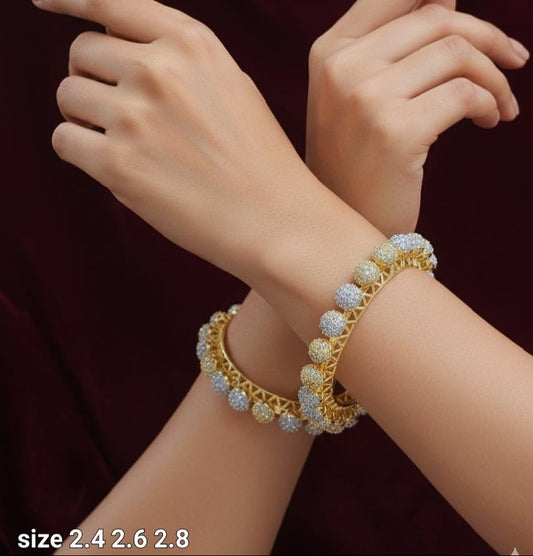 Designer Premium Quality Silver Finish Ball Pattern CZ Bangles - Set Of 2