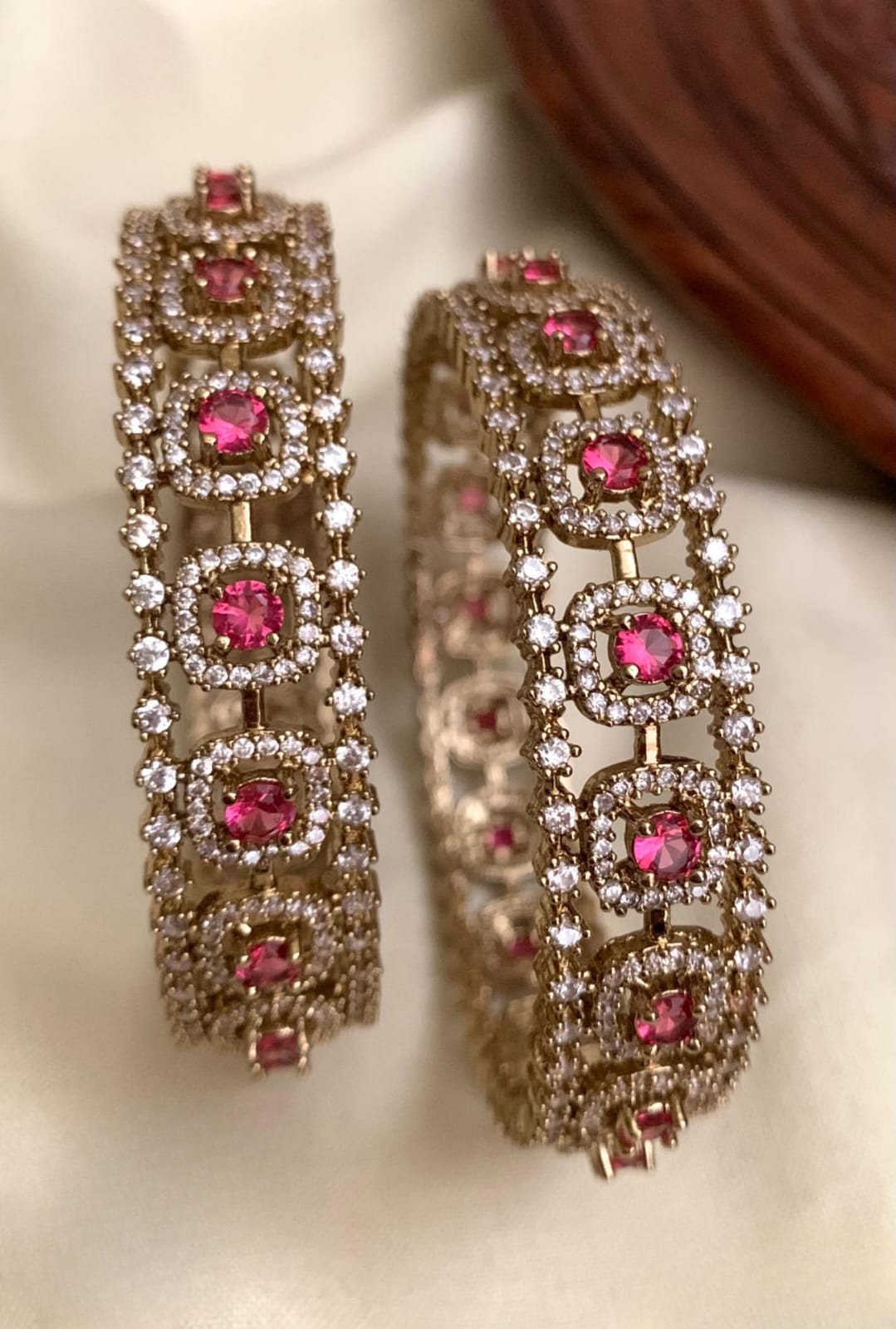Designer Wear Premium Antique Finish AD Stone Bangles -Set Of 2