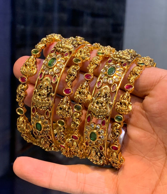Designer Wear Nagas Matte Bridal Bangles set of 6-Party Wear Temple Jewelry