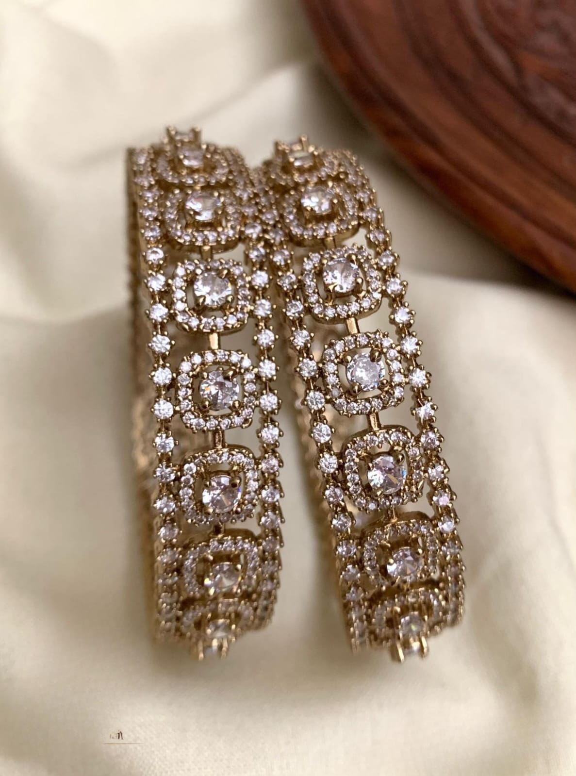 Designer Wear Premium Antique Finish AD Stone Bangles -Set Of 2