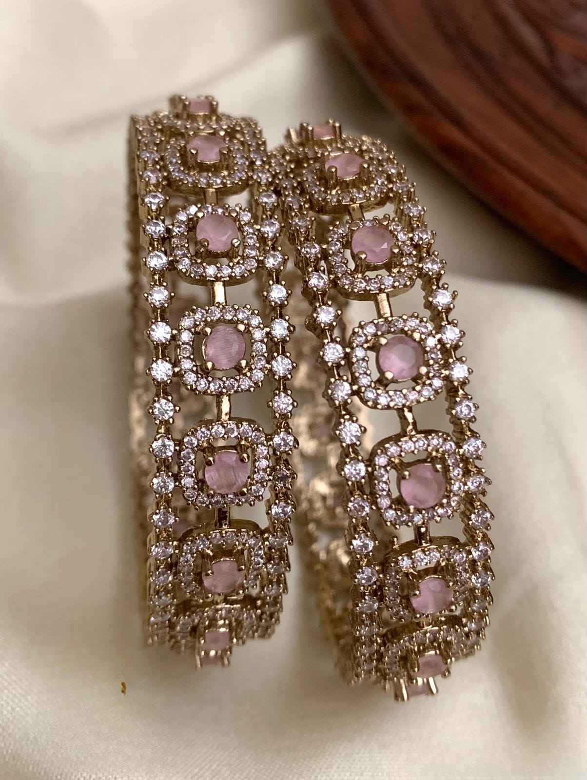 Designer Wear Premium Antique Finish AD Stone Bangles -Set Of 2