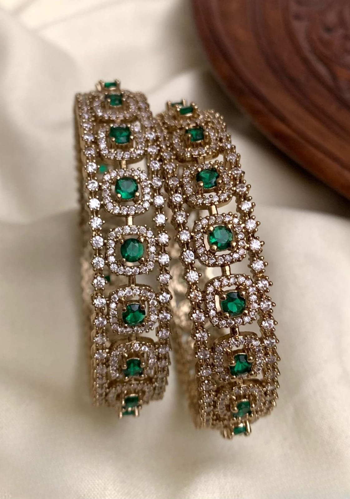 Designer Wear Premium Antique Finish AD Stone Bangles -Set Of 2