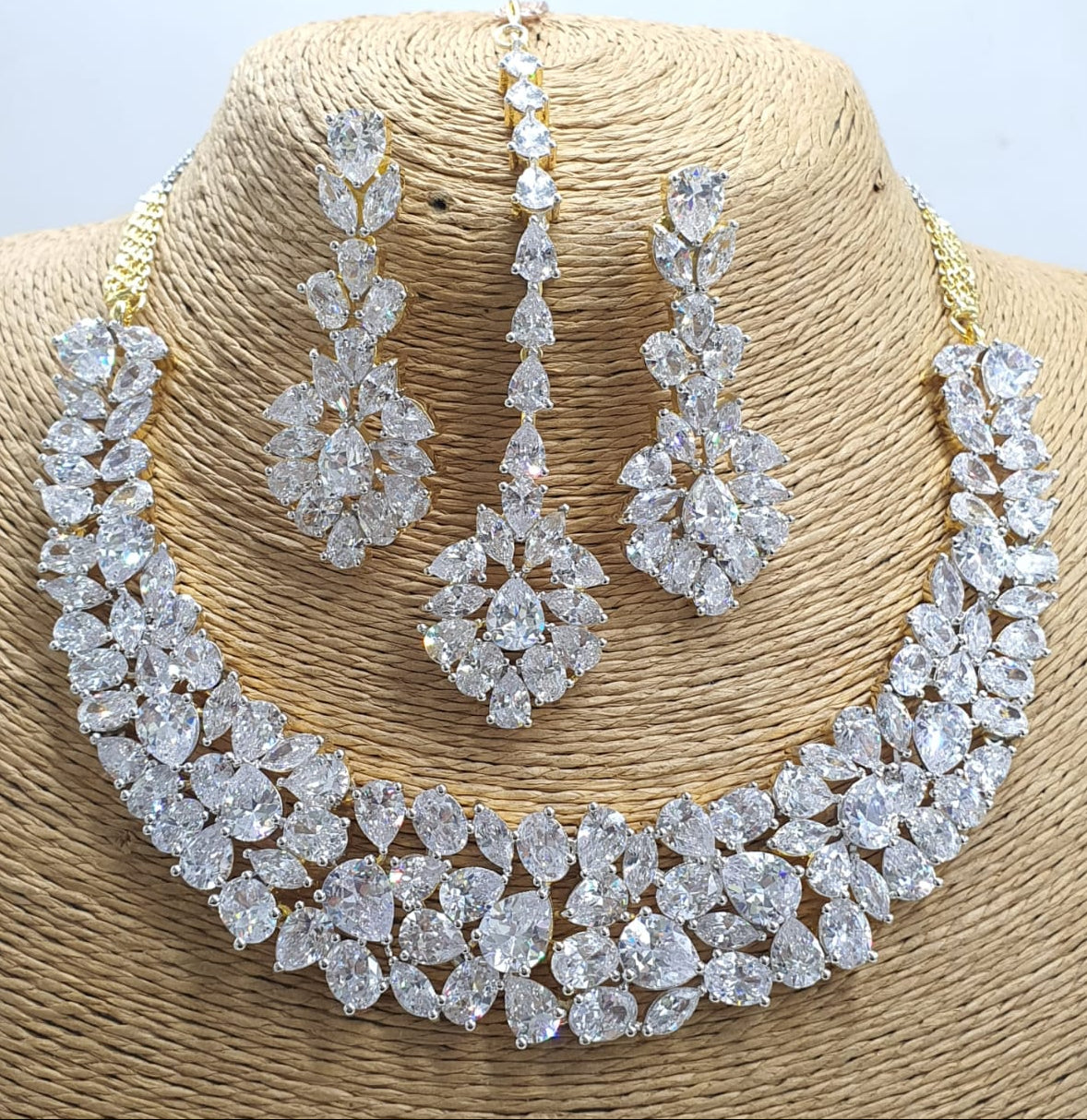 Designer Wear Premium Floral Bridal Necklace Set With Earrings & Tikka