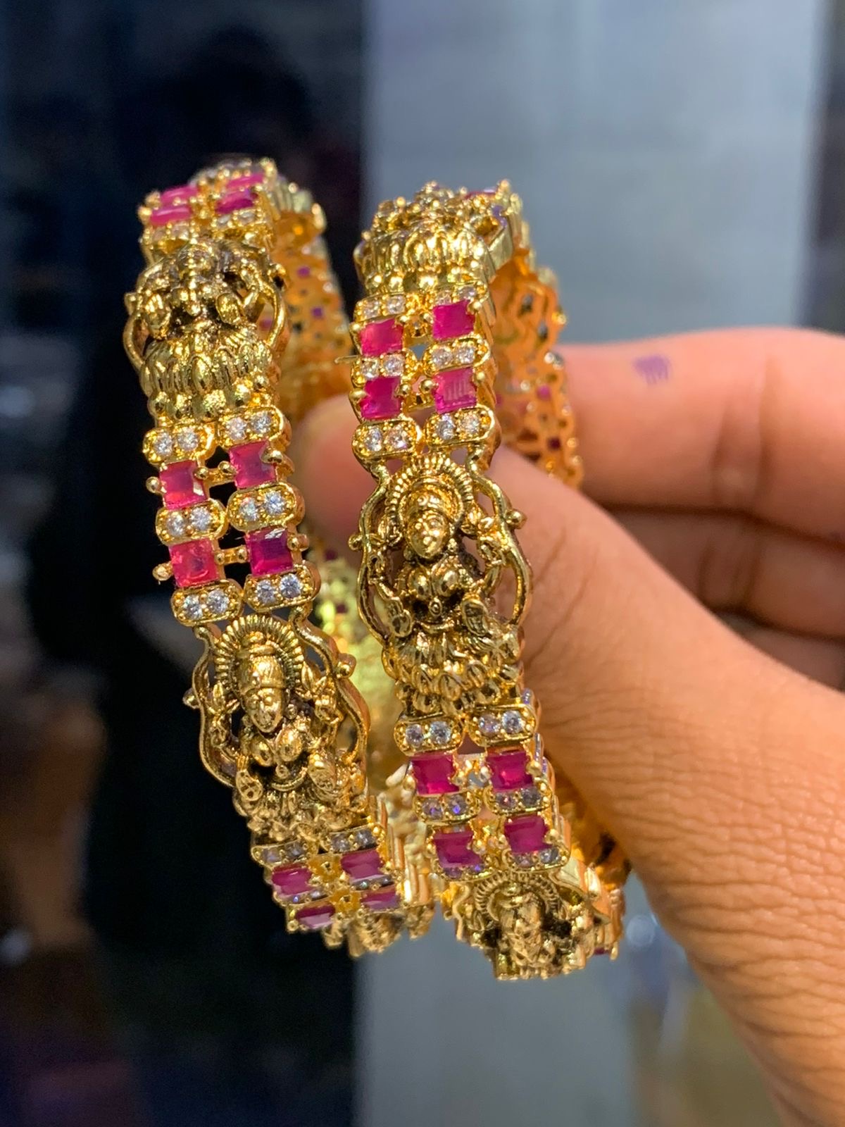 Designer Wear Premium Matte Bangles-Party Wear Temple Jewelry-1pair