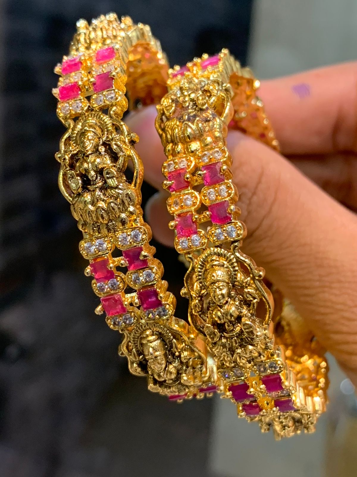 Designer Wear Premium Matte Bangles-Party Wear Temple Jewelry-1pair