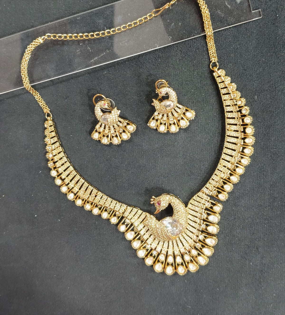 Elaborate Moissanite Choker Necklace set -Peacock Stone choker