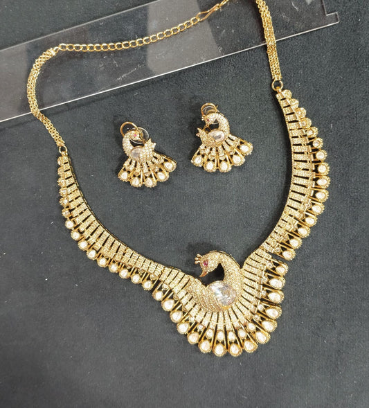Elaborate Moissanite Choker Necklace set -Peacock Stone choker