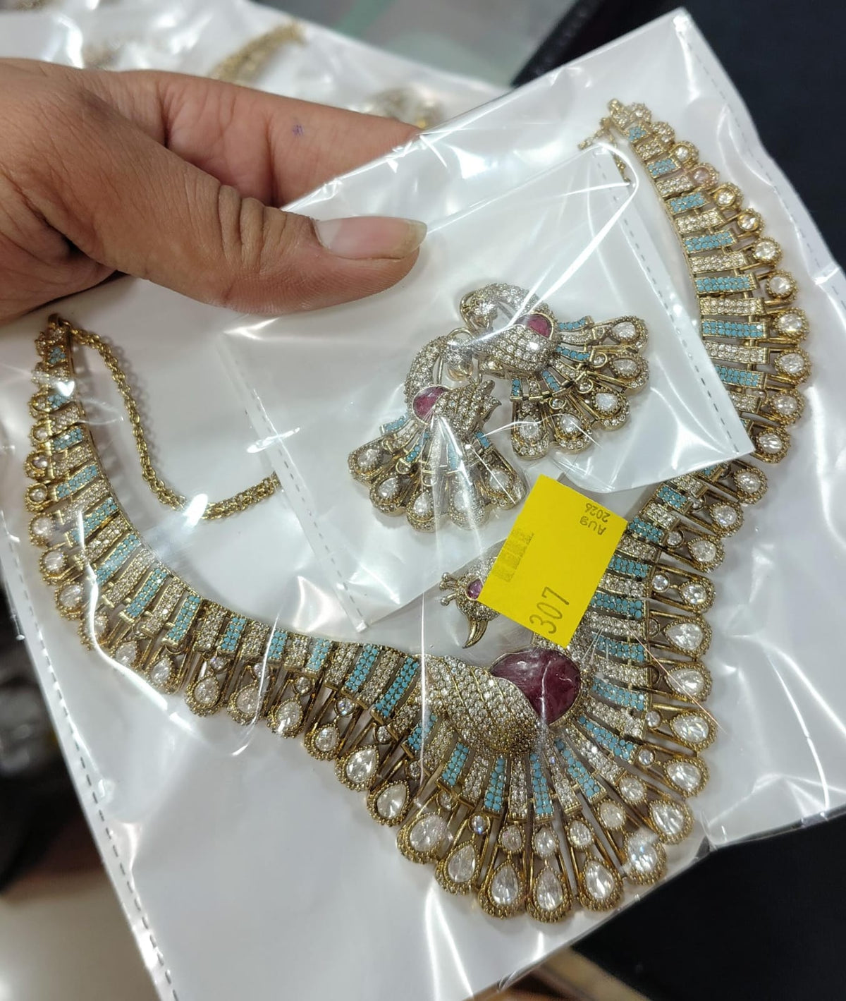 Elaborate Moissanite Choker Necklace set -Peacock Stone choker