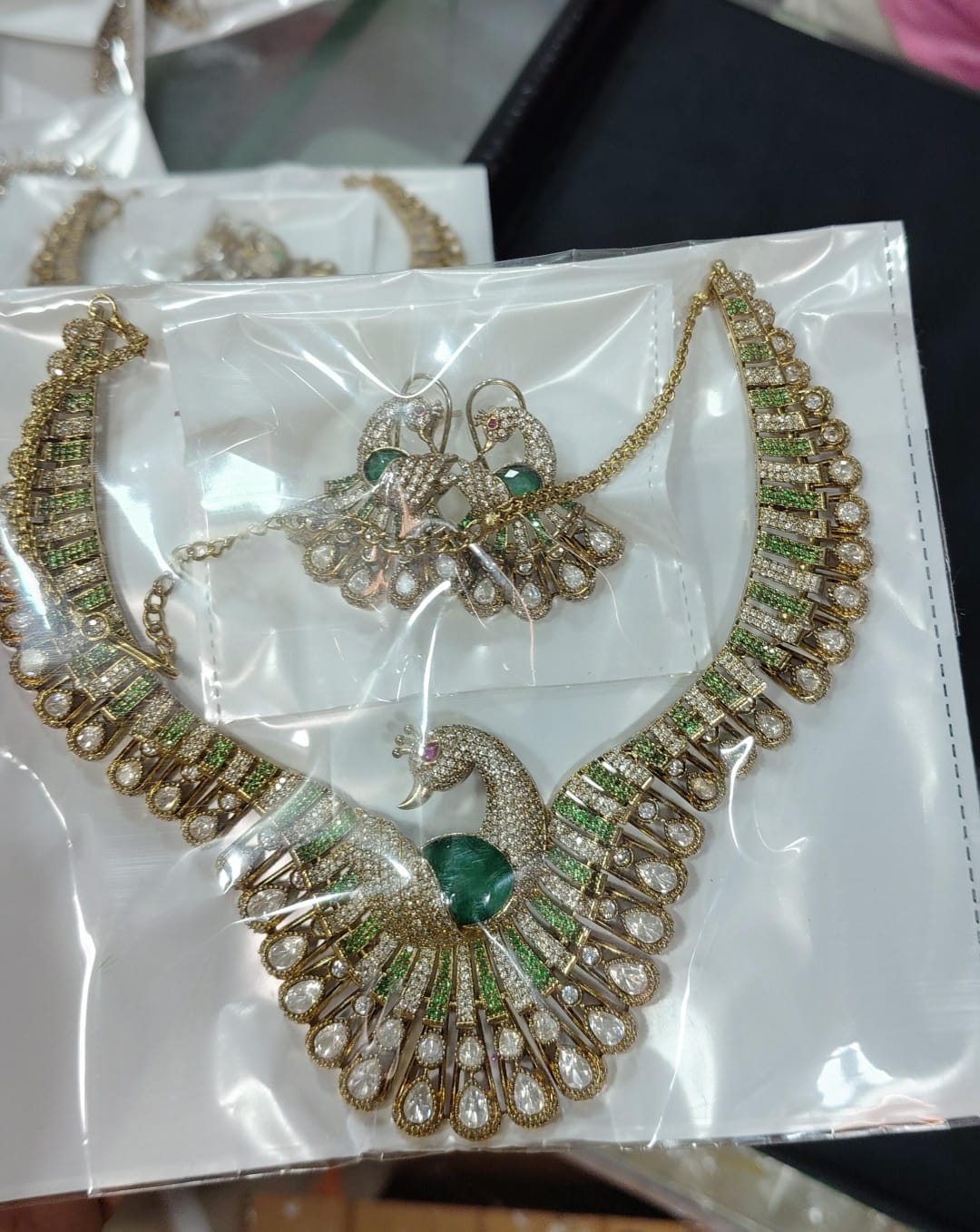 Elaborate Moissanite Choker Necklace set -Peacock Stone choker