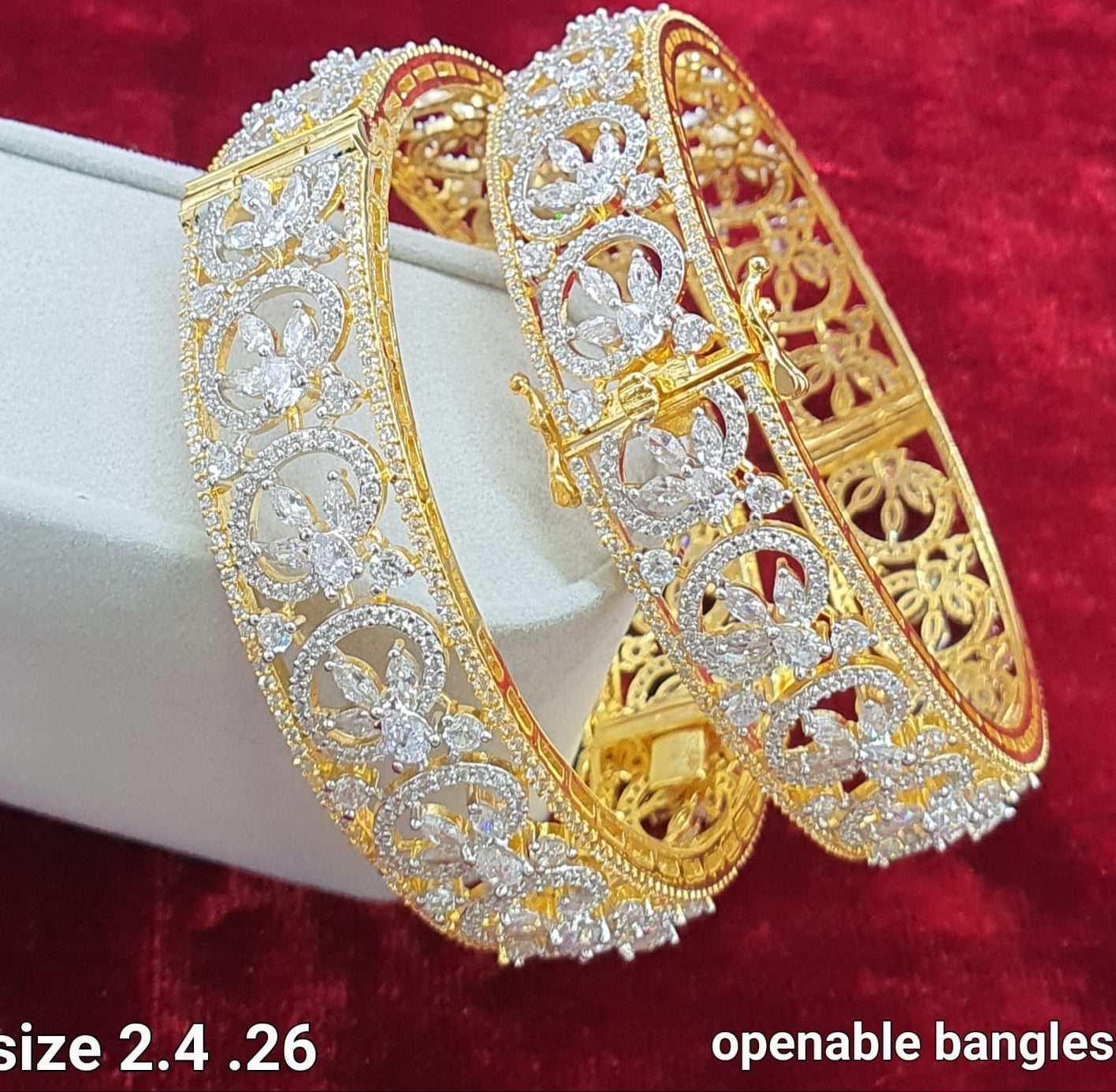 Elegant Bridal CZ Stone Designer Openable Kada Bangles – Set of 2