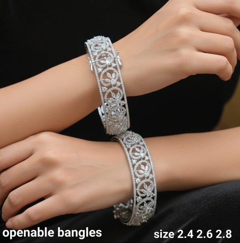 Elegant Bridal CZ Stone Designer Openable Kada Bangles – Set of 2