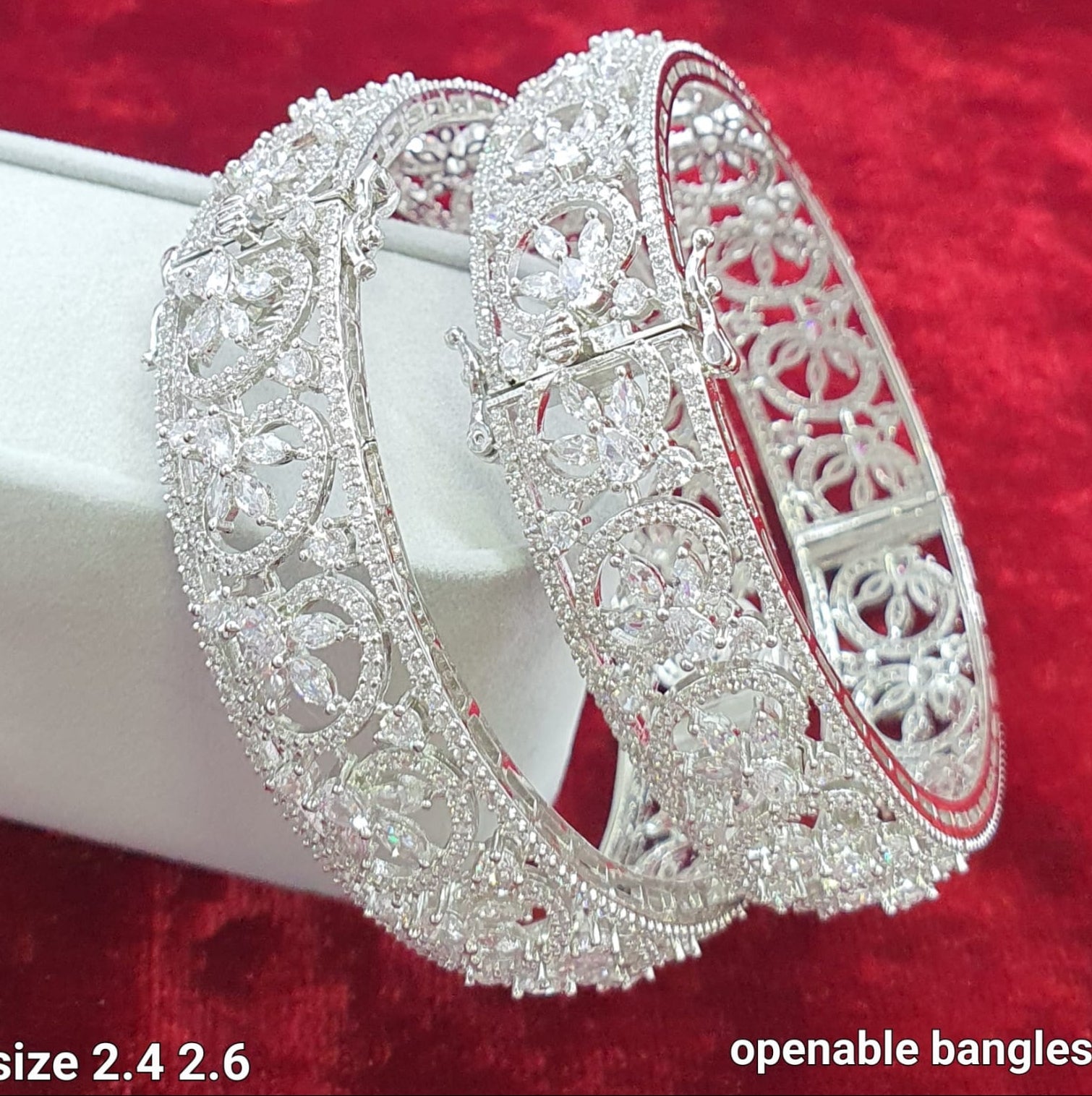 Elegant Bridal CZ Stone Premium Openable Kada Bangles – Set of 2