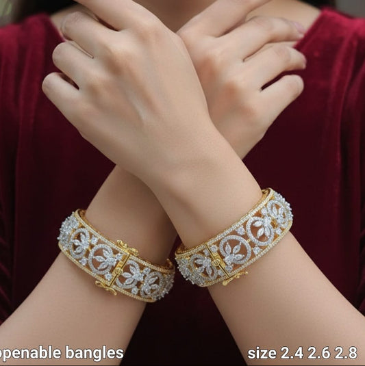 Elegant Bridal CZ Stone Designer Openable Kada Bangles – Set of 2