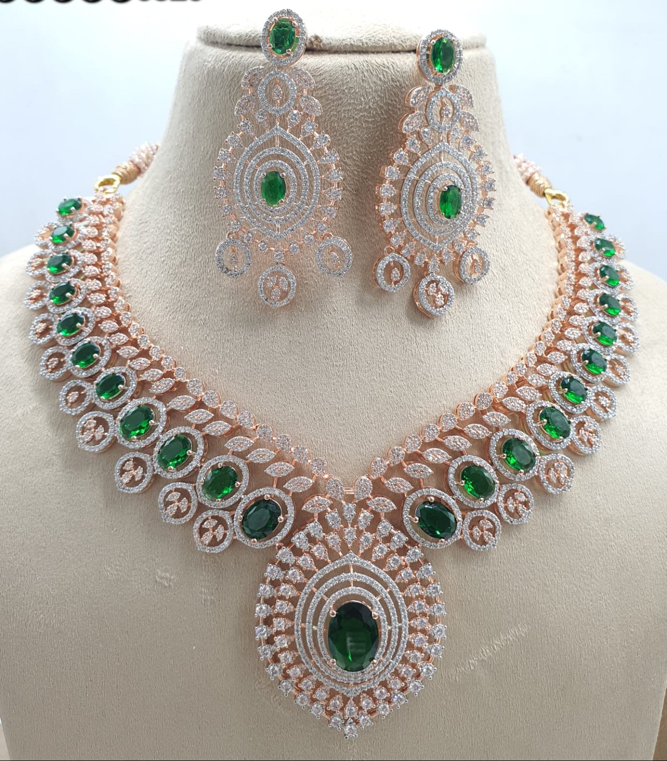 Elegant Bridal Rose Gold Finish Choker Necklace Set With Earrings - Premium Quality