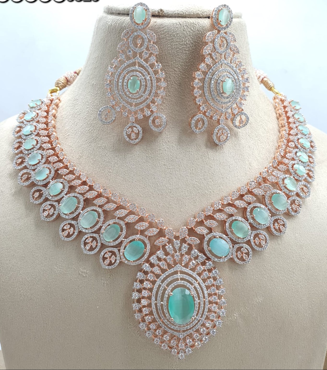Elegant Bridal Rose Gold Finish Choker Necklace Set With Earrings - Premium Quality
