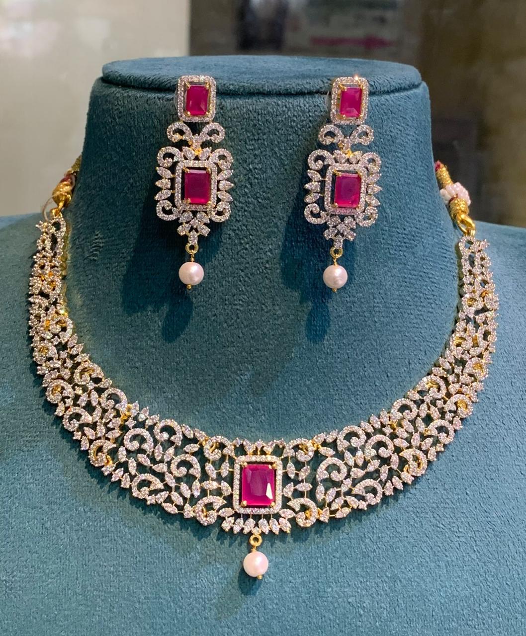 Elegant GJ Polish Bridal Necklace With Jhumkas- Premium Quality