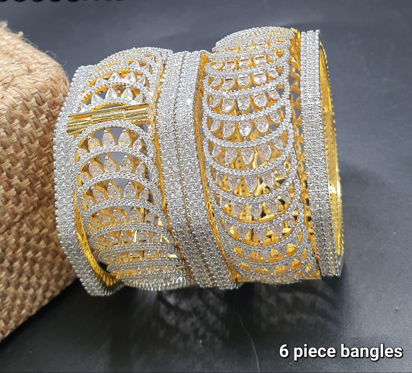 Elegant Gold-Plated American Diamond Bridal Bangle Set – 6 Pieces