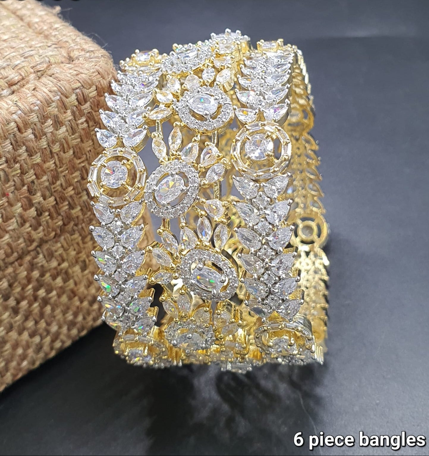 Elegant Gold Plated Floral CZ Stone Designer Bangle Set – 6 Pieces