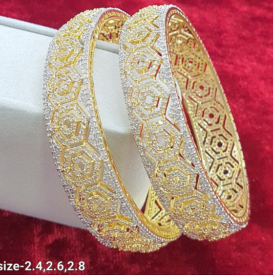 Elegant Party Wear Gold Finish Bangles with Sparkling Stones - Set Of 2