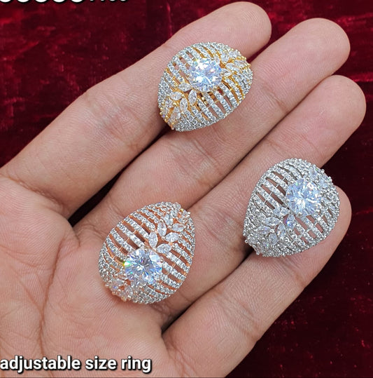 Elegant Premium Adjustable  American Diamond Stone Rings - 1 Piece