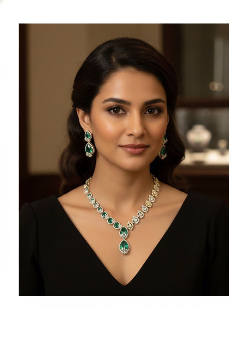 Elegant Premium American Diamond Stone Necklace Set with Earrings