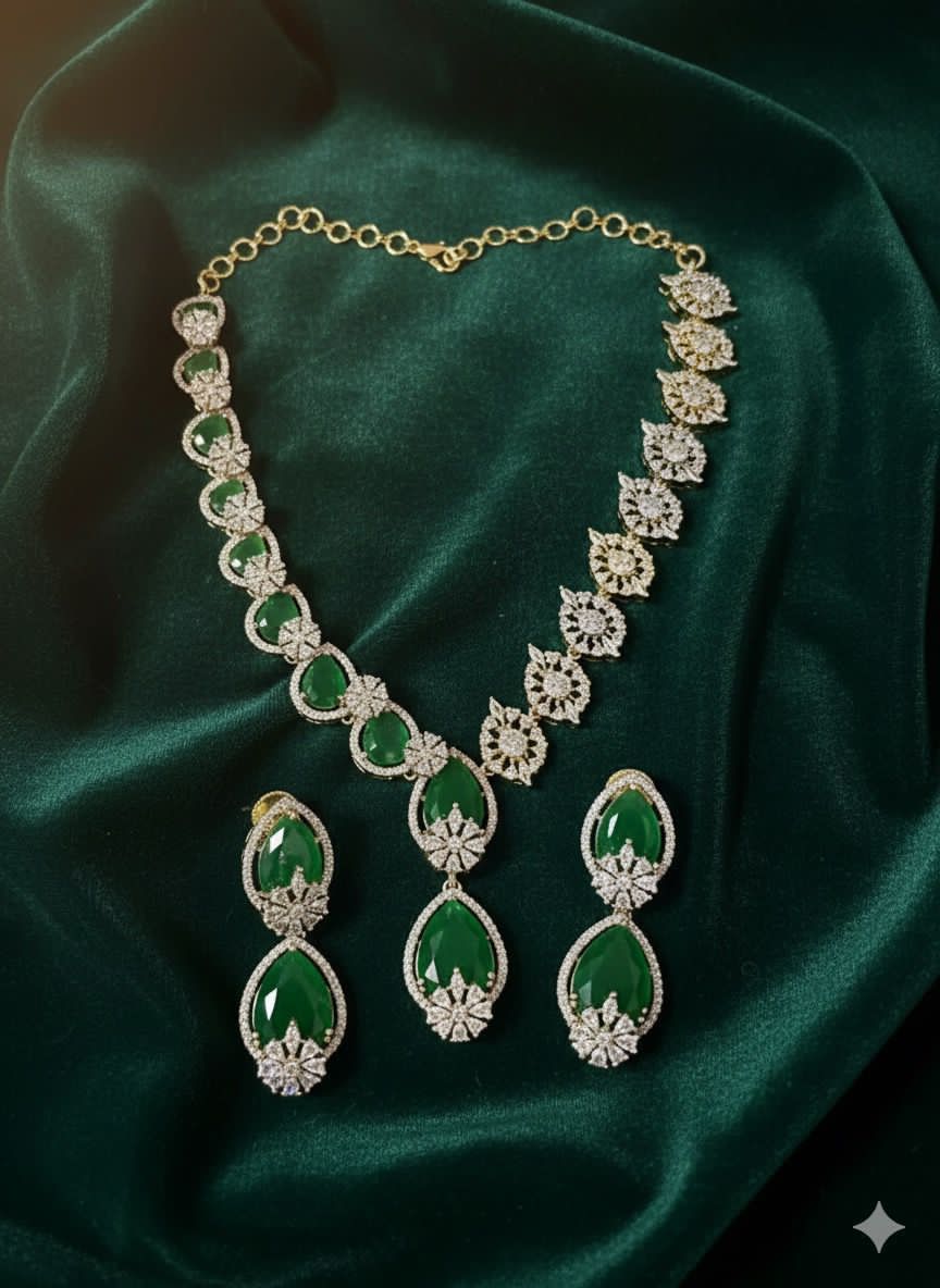 Elegant Premium American Diamond Stone Necklace Set with Earrings