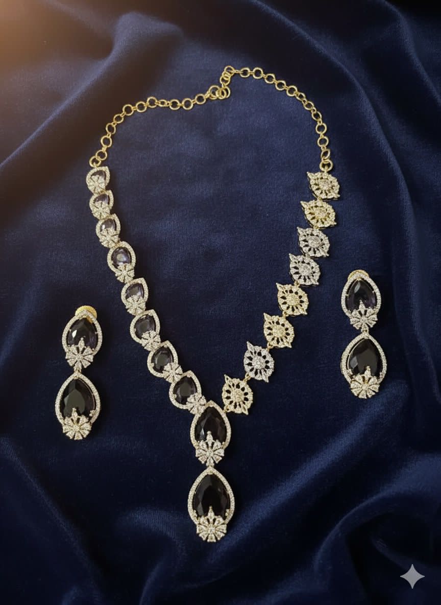 Elegant Premium American Diamond Stone Necklace Set with Earrings