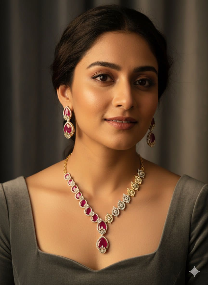 Elegant Premium American Diamond Stone Necklace Set with Earrings