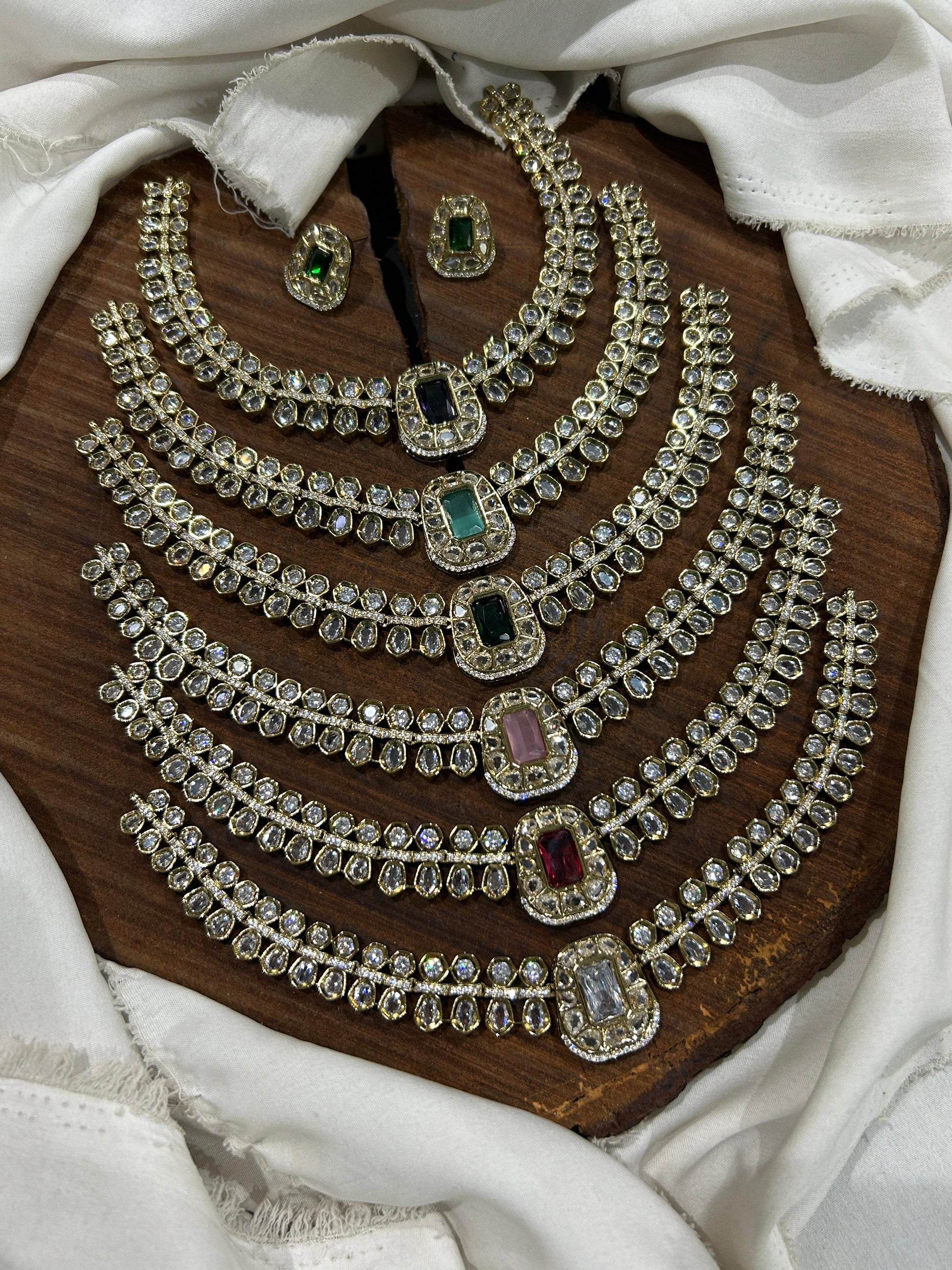 Elegant Premium Bridal Polki AD Stone Necklace Set With Earrings - 1 Piece