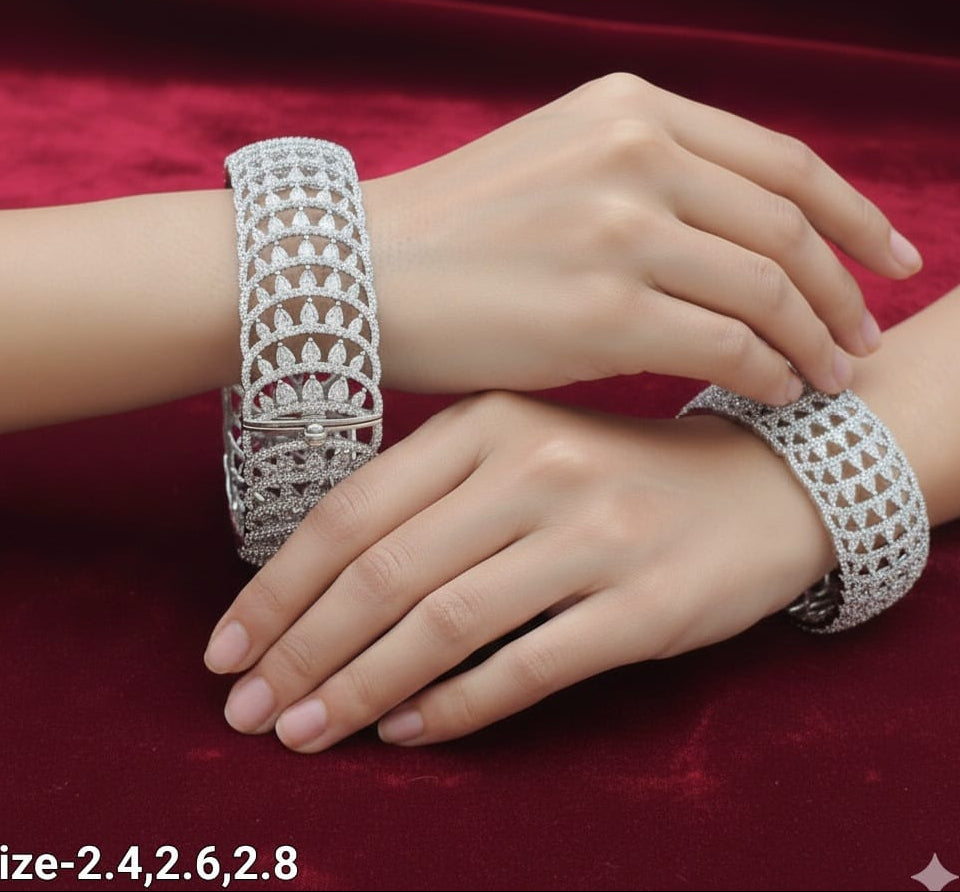 Elegant Premium CZ Stone Openable Kada Broad Bangles - Set Of 2