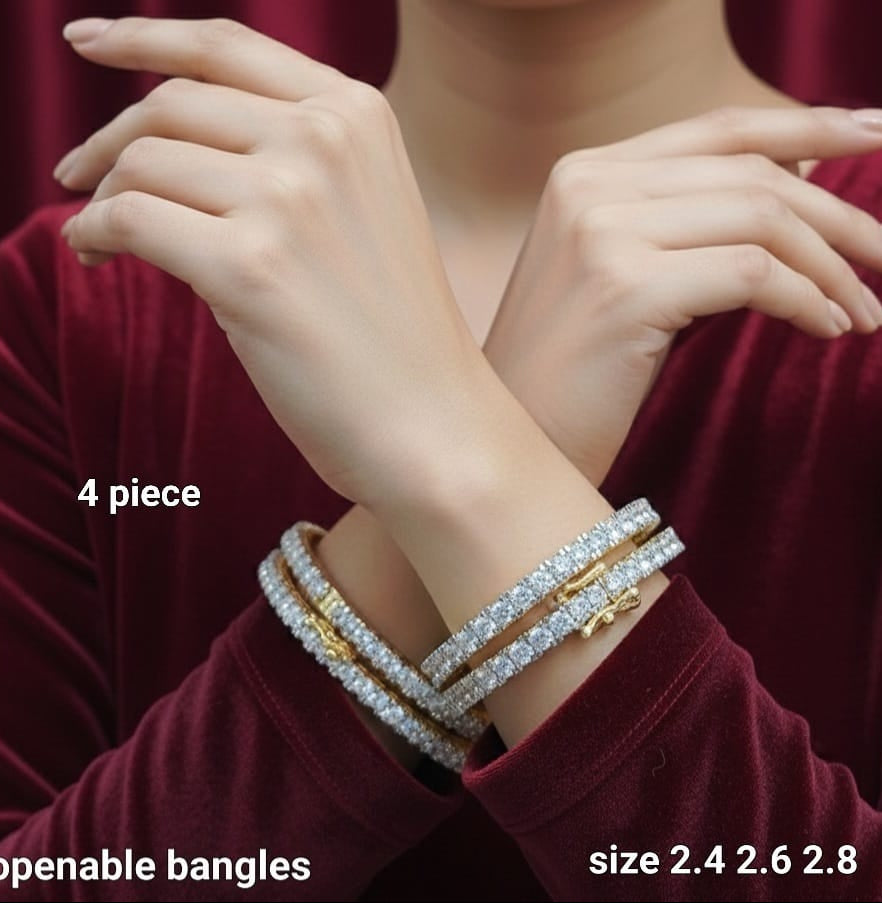 Elegant Premium Designer CZ Stone Openable Kada Bangles - Set Of 4