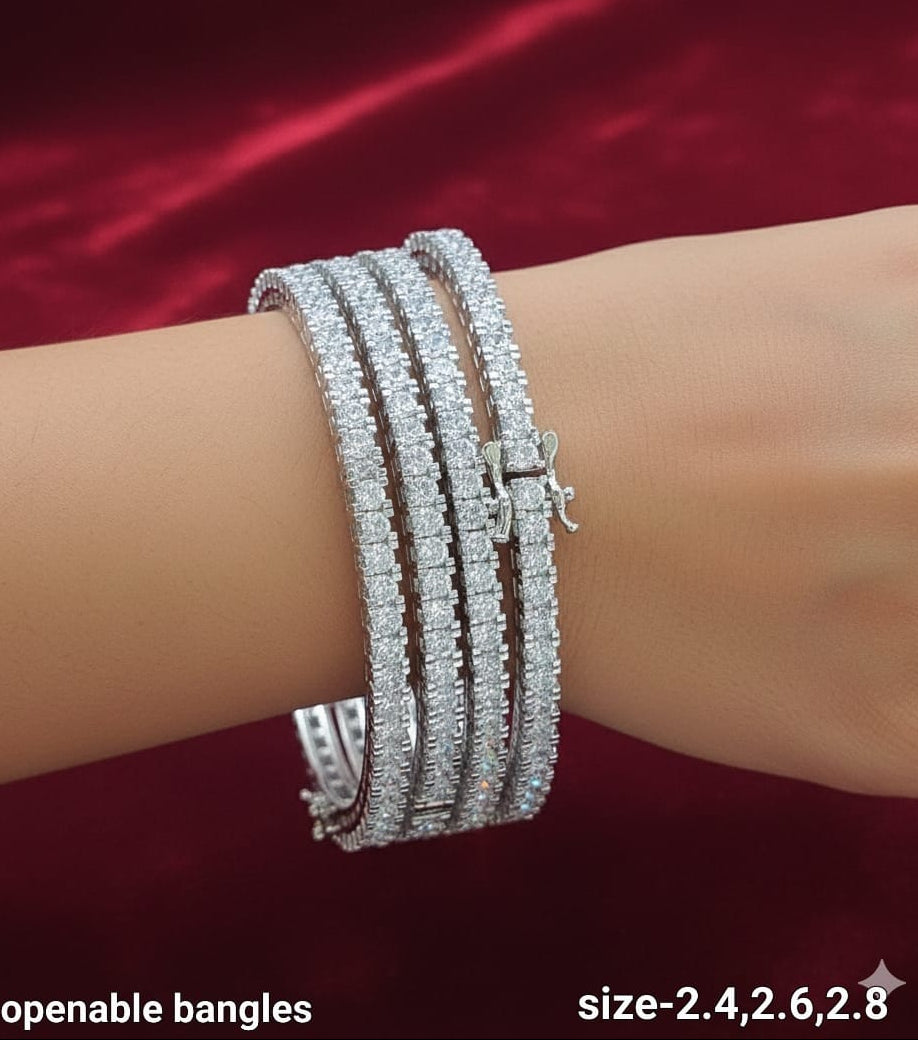 Elegant Premium Designer CZ Stone Openable Kada Bangles - Set Of 4