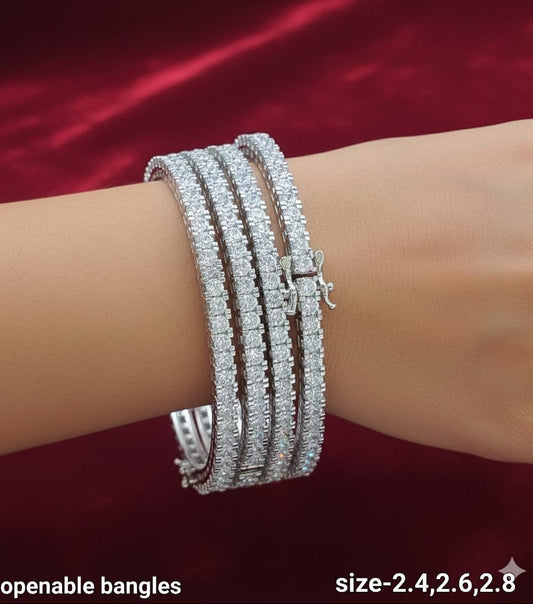 Elegant Premium Designer CZ Stone Openable Kada Bangles - Set Of 4