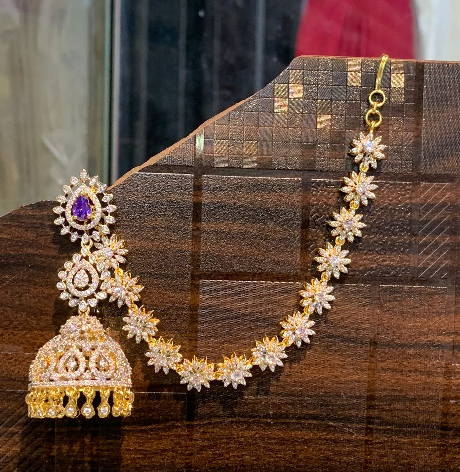 Elegant Premium GJ Polish CZ Stone Jhumka Earrings WIth Earchains - 1 Pair