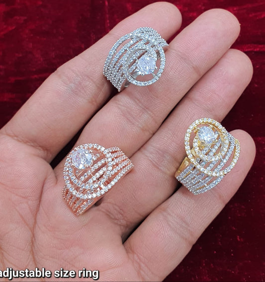 Elegant Premium Multi-Layer CZ Adjustable Statement Ring - 1 Piece