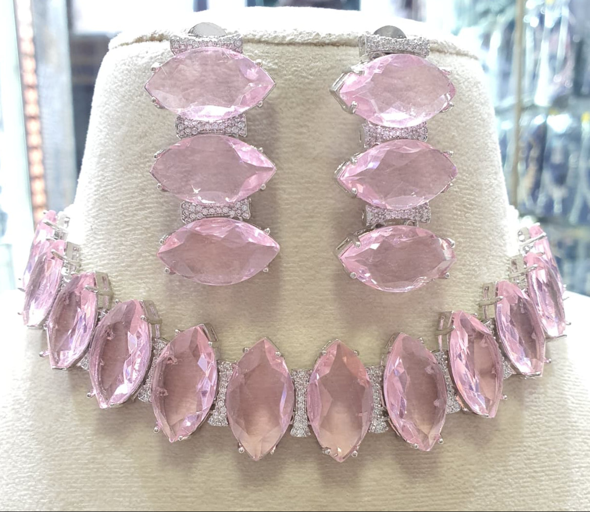 Elegant Premium Partywear Bridal Necklace Set With Earrings - Silver Finish