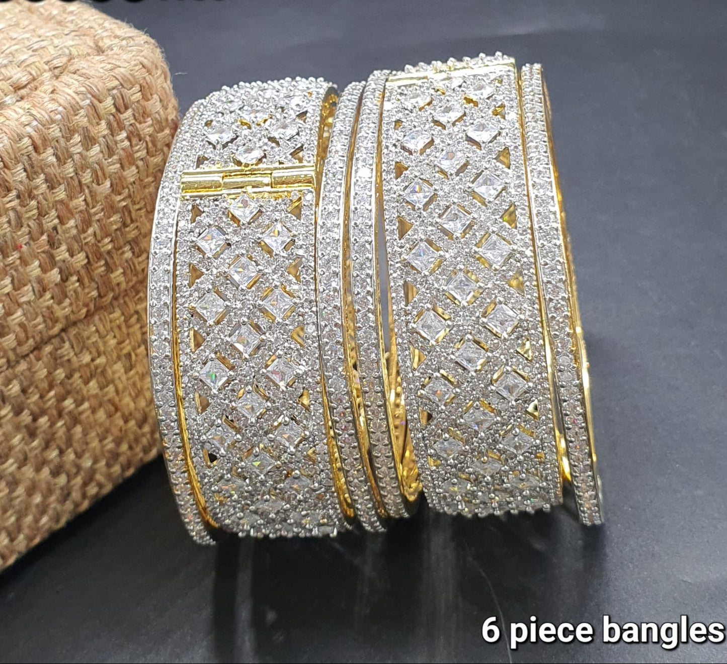 Elegant Premium Partywear Silver Finish CZ Stone Bangles - 6 Piece