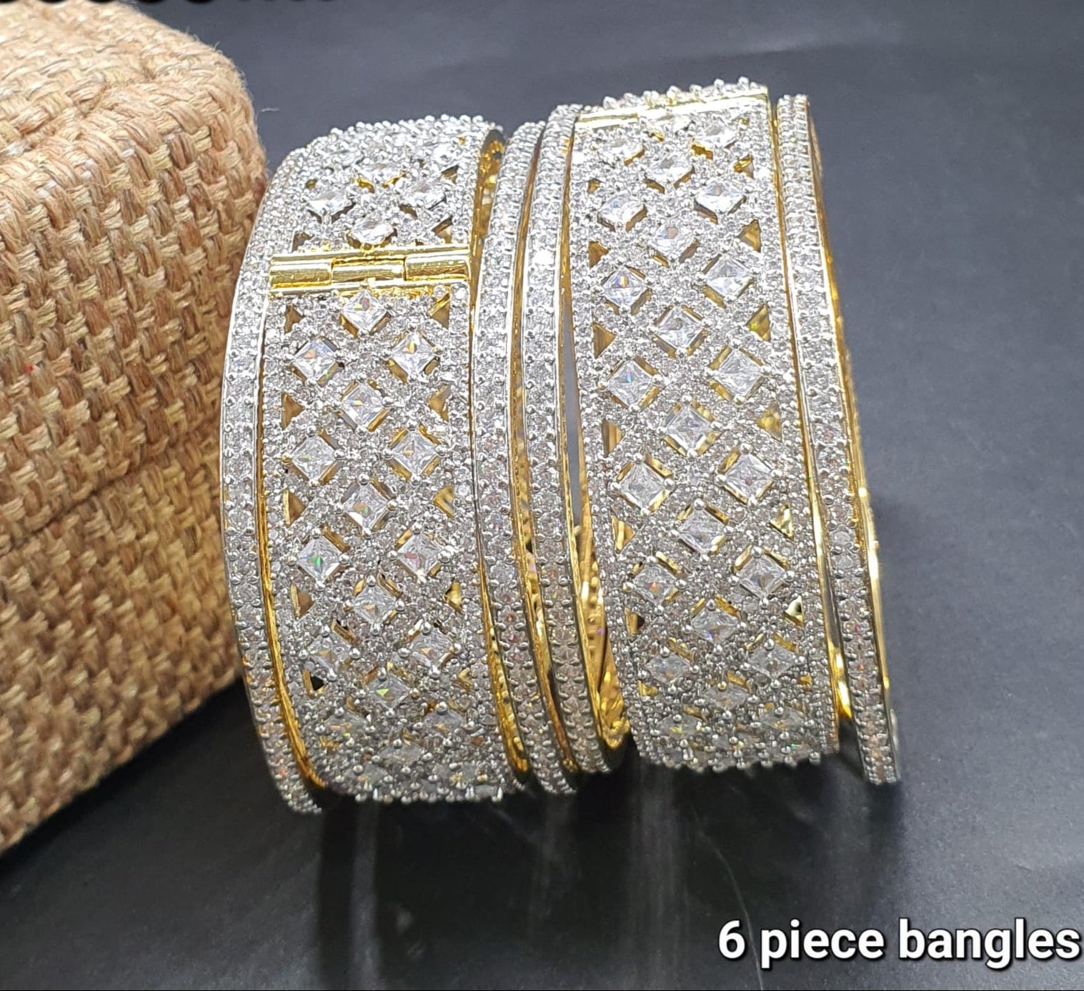 Elegant Premium Partywear Silver Finish CZ Stone Bangles - 6 Piece