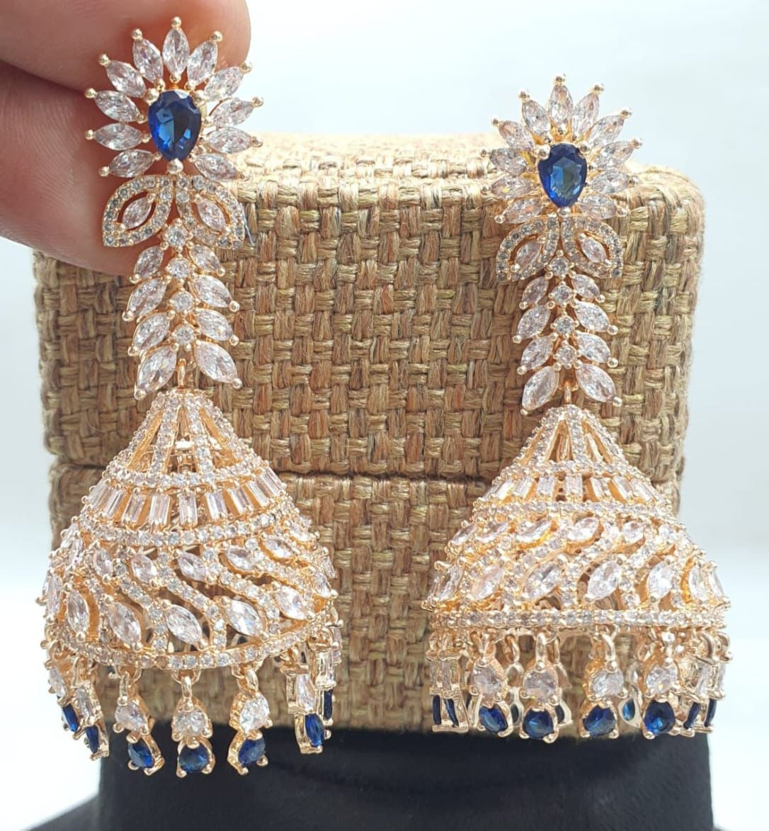 Elegant Revolving CZ Stone Jhumka Earrings-Rose Gold