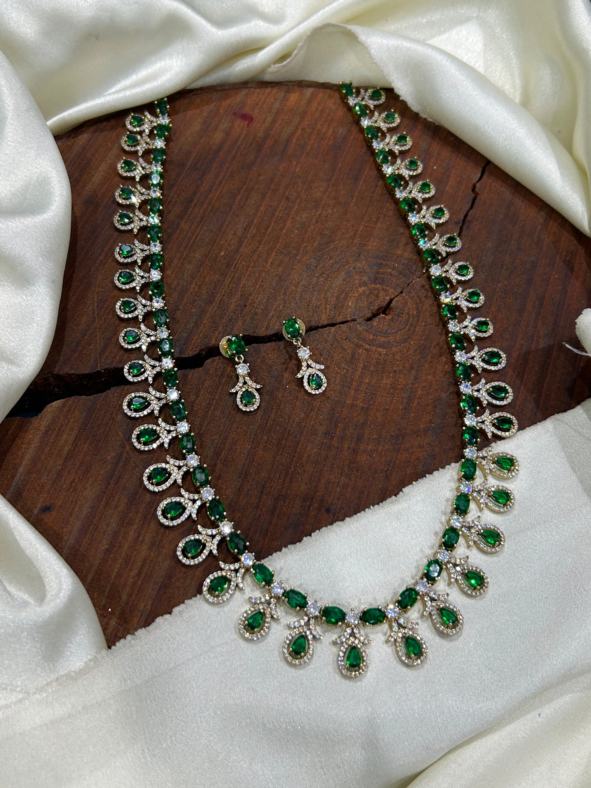 Elegant Silver CZ Leaf Pendant Necklace Set With Earrings - Premium Quality