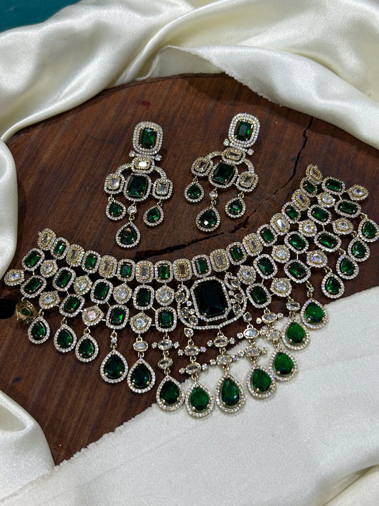 Elegant Victorian Uncut Stone Choker Necklace With Earrings - Premium Quality
