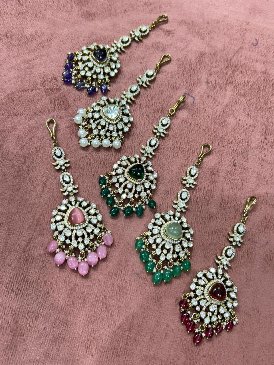 Elegant Victorian Finish CZ Stone Maang Tikkas/ Nethichutti -1pc