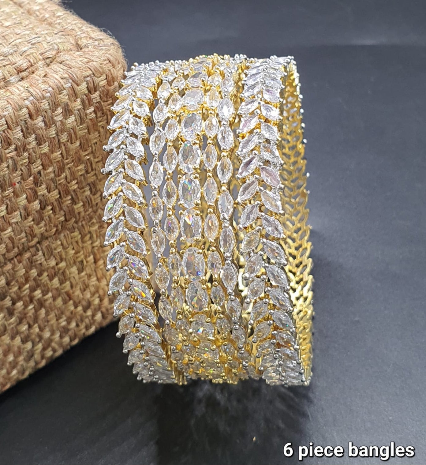Exquisite Designer Premium Gold Finish CZ Stone Bangle - Set Of 6