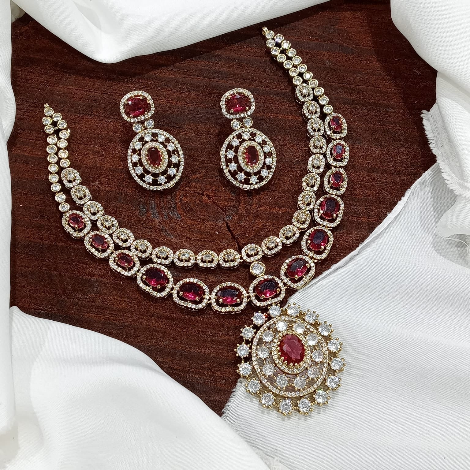 Exquisite Premium finish Moissanite Stone Diamond Replica Necklace with Earrings