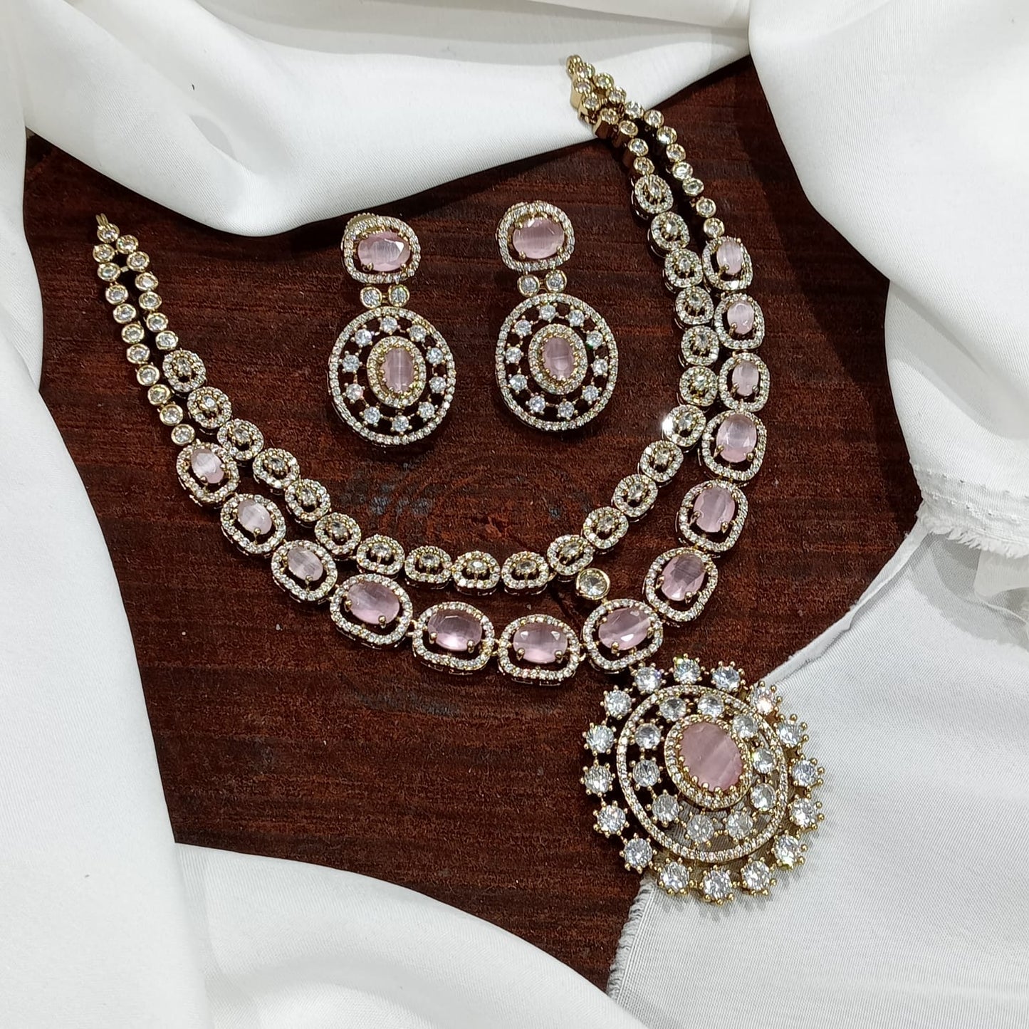 Exquisite Premium finish Moissanite Stone Diamond Replica Necklace with Earrings