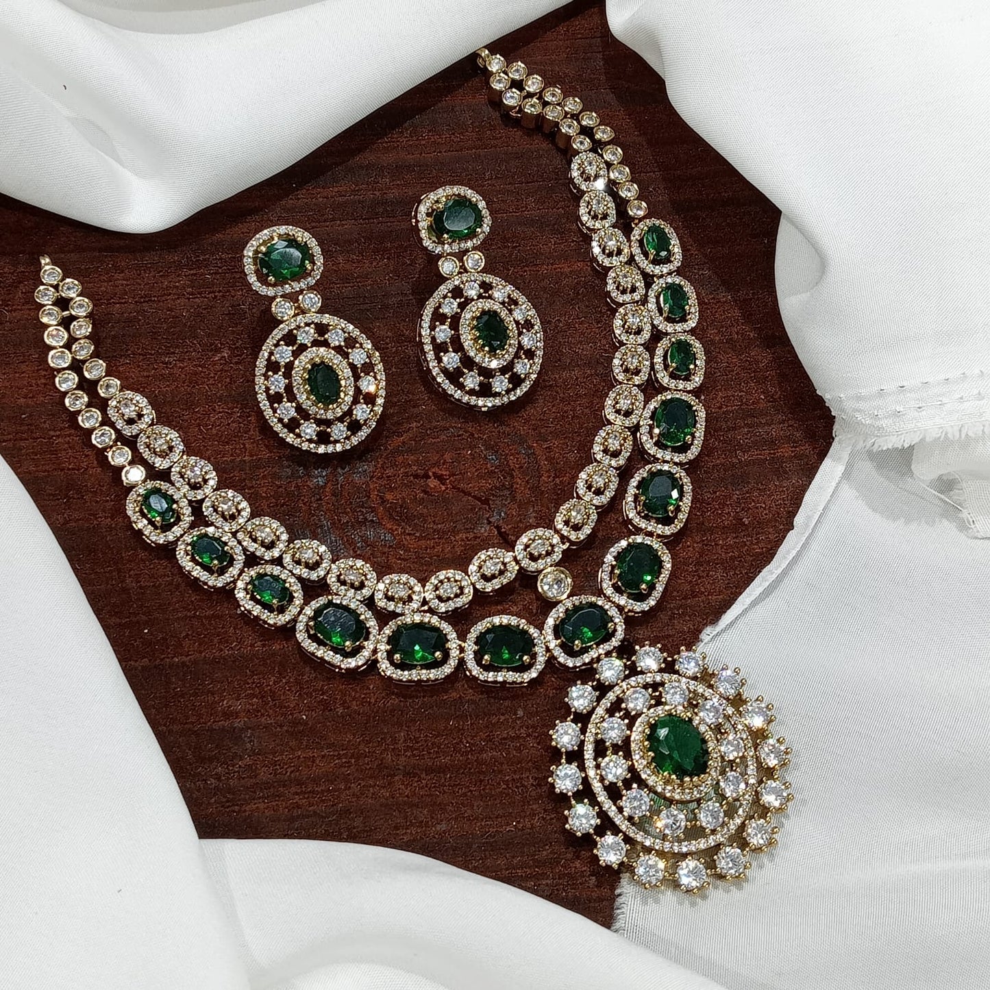 Exquisite Premium finish Moissanite Stone Diamond Replica Necklace with Earrings